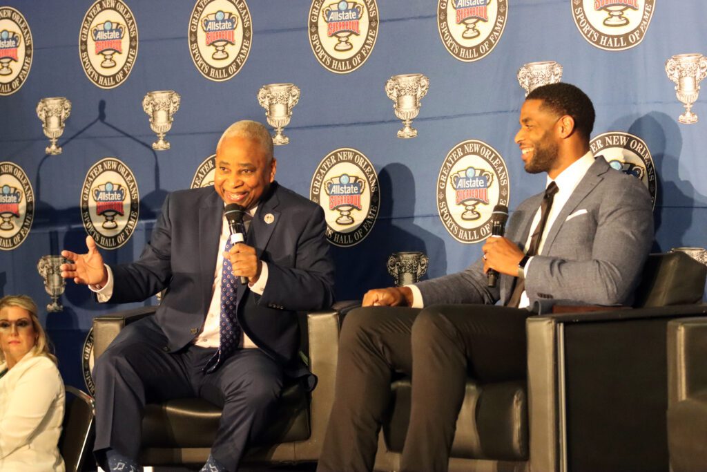 Ro Brown and Marques Colston interview at the AllState Sugar Bowl - Greater New Orleans Sports Hall of Fame ceremony